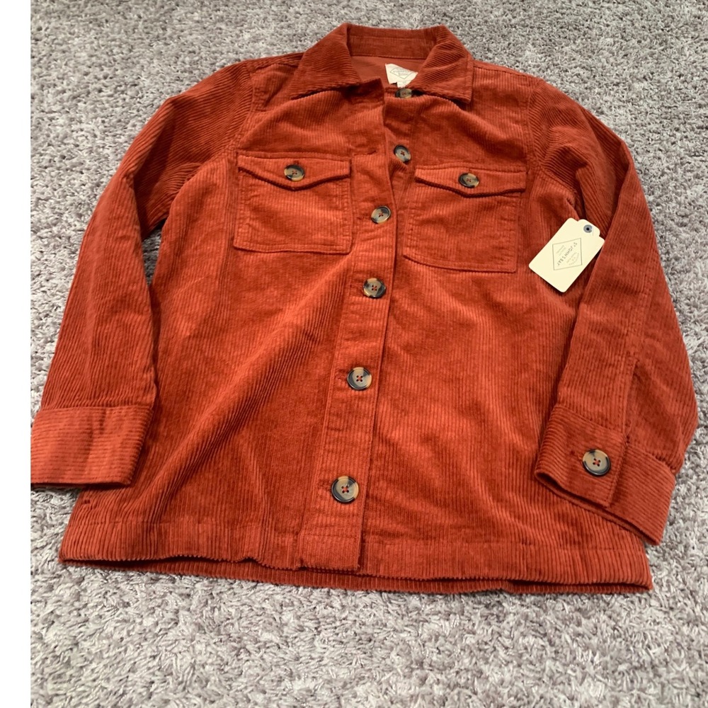 St Johns Bay Womens Corduroy Shirt Jacket Rust‎ Orange Shacket Size XS New